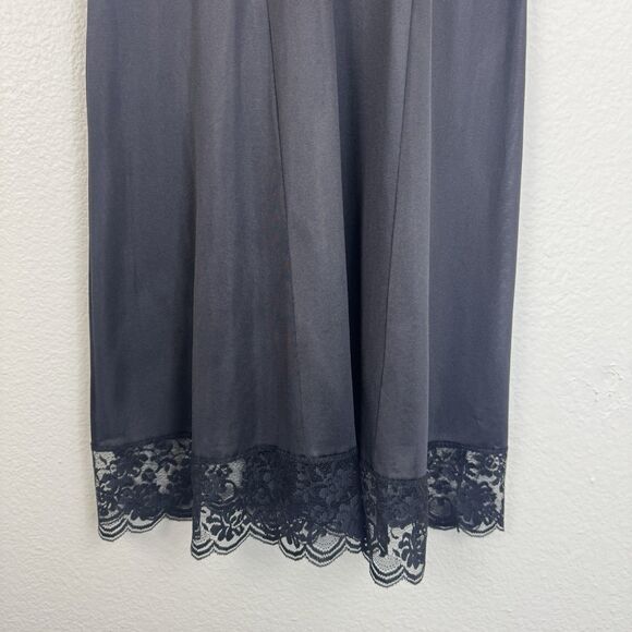 Vintage 1960s JCPenney Fantasia Satin Lace Midi Slip Dress Chemise Black 38 M - Picture 7 of 15